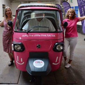 Pink tuk tuk donated to Bingham-based Rosie May Foundation by BNA Foundation will be driving around Newark