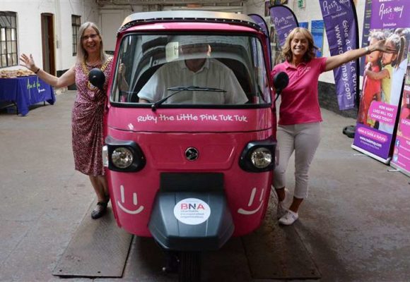 Pink tuk tuk donated to Bingham-based Rosie May Foundation by BNA Foundation will be driving around Newark