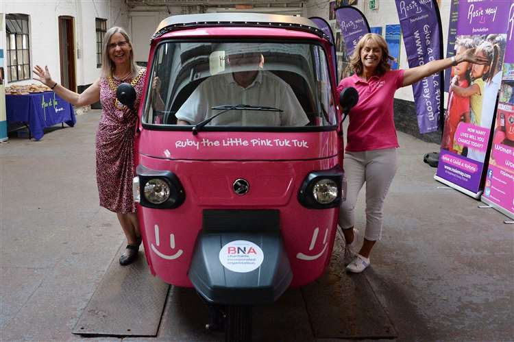 Pink tuk tuk donated to Bingham-based Rosie May Foundation by BNA Foundation will be driving around Newark